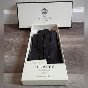 NIB Dents Unisex Dark Espresso Brown Lined Genuine Leather Gloves Size Extra LG